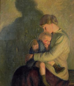 Mãe e filho: à luz de velas (óleo sobre tela)