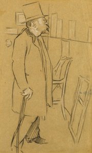 The Connoisseur - Possivelmente um retrato de Mons. Julien, c.1890 (carvão vegetal e giz branco sobre papel) de William Rothenstein