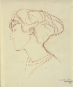 Cabeça de mulher (Parthenia Passano?) de perfil à esquerda de William Rothenstein