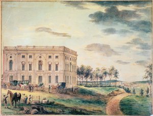 Uma vista do Capitólio de Washington antes de ser queimada pelos britânicos, c.1800 (wc no papel)