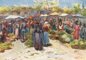 O mercado de legumes, Nice, virado para sul (litografia a cores)