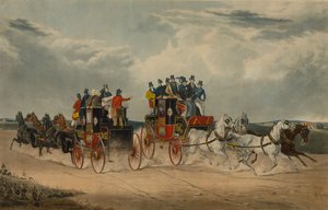 O Brighton Day Mail passando por Hockwood Common (gravura colorida)