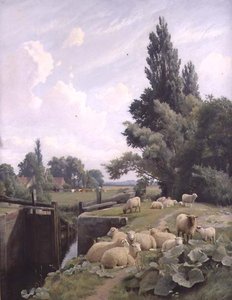 Paisagem com uma Eclusa do Canal e um Rebanho de Ovinos de William Sidney Cooper