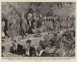 Senhores, você pode fumar, o Príncipe de Gales no Banquete HAC para os membros do Regimento que serviu com o CIV de William Small