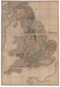 Delineamento dos estratos da Inglaterra e do País de Gales com uma parte da Escócia O primeiro mapa geológico de