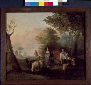 Paisagem com gado e ovelhas (óleo sobre painel de madeira) de William Snr. (follower of) Shayer