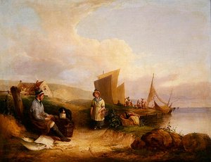 Cena costeira com pescadores (óleo sobre tela) de William Snr. Shayer