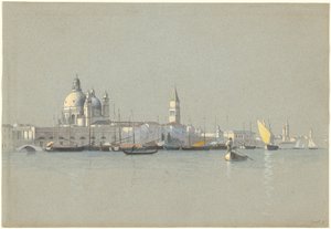 Vista através do Canal Giudecca em direção à Salute e ao Campanile de San Marco de William Stanley Haseltine
