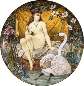 Uma grande tazza de barro de Minton, representando Leda e o cisne,