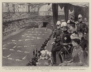 O rei no Royal Military Tournament, assistindo a uma exibição de instrutores de sargento do ginásio Aldershot de William T. Maud