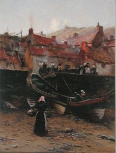 Quayside at Staithes, Yorkshire (óleo sobre tela)