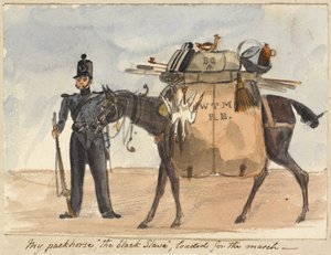 O meu cavalo de carga, o escravo negro, carregado para a marcha, c.1854 (aguarela e lápis sobre papel)
