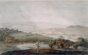 Um agricultor semeando, um vale do rio e Rolling Hills além de Joseph Mallord William Turner