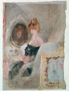 Interior em Petwoath House: mulher na frente do espelho de Joseph Mallord William Turner