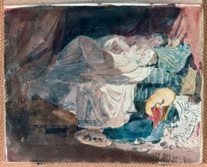 Menina nua e um companheiro em uma cama