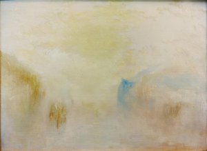 Nascer do sol com um barco entre promontórios de Joseph Mallord William Turner