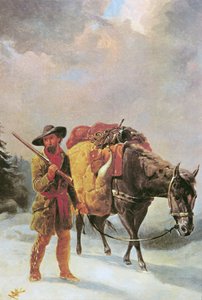 Caçador de peles Atravessando a Montanha (óleo sobre tela)