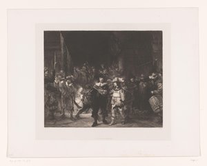 Vigilância nocturna
Oficiais e outros artilheiros do distrito II em Amesterdão liderados pelo Capitão Frans Banninck Cocq e pelo Tenente Willem van Ruytenburch, conhecido como o "Night Watch". de William Unger