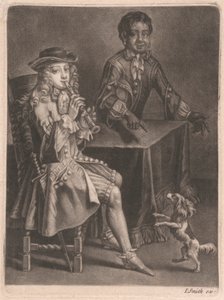 Dois Homens Jovens, Um a Tocar um Gravador, o Outro a Apontar para um Cão Dançarino de William Vincent