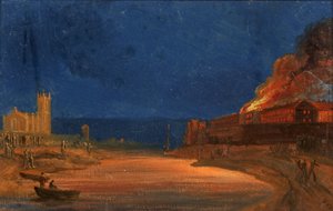 Tumultos de Bristol: The Gaol Burning e St Paul&39;s Church, Bedminster, c.1831 (óleo sobre papel)