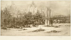 Ponte de Brooklyn, Nova Iorque (gravura grande) de William Walcot
