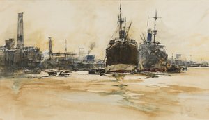 The Pool of London, 1924 (caneta, pincel, tinta, wc e guache sobre papel)