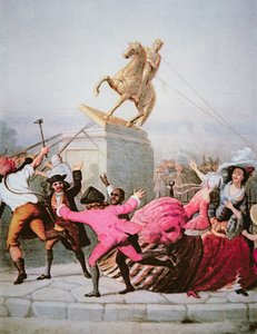 Patriotas de Nova York derrubam a estátua de George III no Bowling Green, 9 de julho de 1776