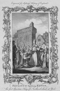 Paulino batizando Edwin, o primeiro rei cristão de Northumberland, em York, 1773. de William Walker