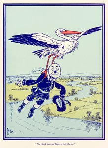 A cegonha levou-o para o ar. do maravilhoso mágico de Oz de L. Frank Baum