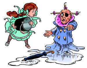 O Feiticeiro Maravilhoso de Oz - O Feiticeiro de Oz: desenho de Denslow, William Wallace (1856-1915) realiza para a primeira edição de 1900 do livro de Frank Baum (1856-1919) - Dorothee (Dorothy) derrete a bruxa feia do oeste jogando um balde de água sobre