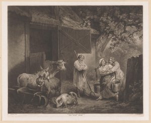 Milkmaid e duas mãos de fazenda perto de um celeiro
A porta do celeiro (título sobre o objecto) de William Ward