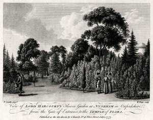 Vista do jardim de Lord Harcourts em Nuneham em Oxfordshire, 1777