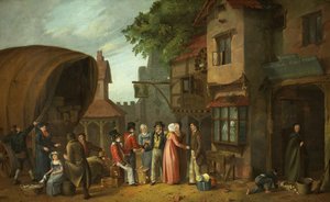 Cena do lado de fora de uma pousada, talvez em Congresbury, Somerset, c.1824 (óleo no painel) de William West