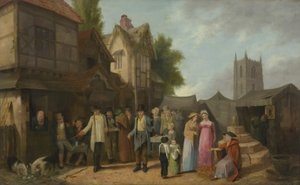 Cena do lado de fora de uma pousada, talvez em Long Ashton, Bristol, c.1824 (óleo no painel) de William West