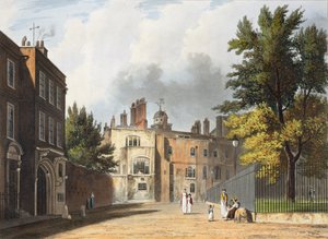 Casa da Carta da Praça, da "História da Escola Charter House", parte da "História dos Colégios", gravada por Joseph Constantine Stadler (fl.1780-1812) pub. por R. Ackermann, 1816 (aquatinta) de William Westall