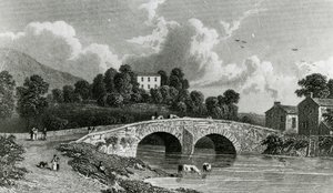 Greta Hall e Keswick Bridge, gravada por E. Francis, 1842