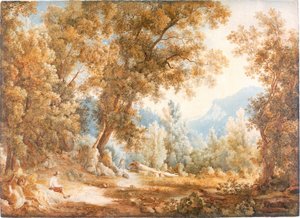 Paisagem com figuras, cerca de 1807-1820 (aguarela) de William Westall