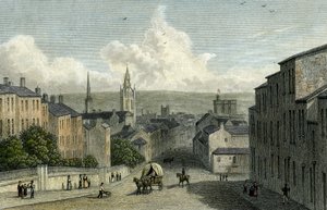 Newcastle de Westgate Hill, gravado por Edward Finden, 1830