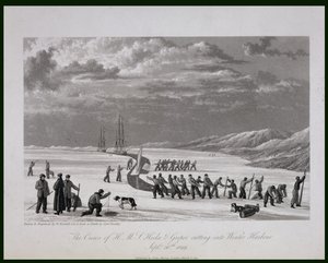 As tripulações do HMS Hecla und Griper em Winter Harbor, em 26 de setembro de 1819, de "Journal of a Voyage para a Descoberta de uma Passagem Noroeste do Atlântico para o Pacífico"
