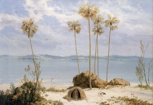 Vista do grupo de ilhas Edward Pellew, no Golfo de Carpenteria (Austrália), Territórios do Norte, dezembro de 1802, durante a expedição de Matthew Flinders (1774-1814) no Investigator, entre 1801 e 1803, com o objetivo de cartografar as terras do sul, de William Westall