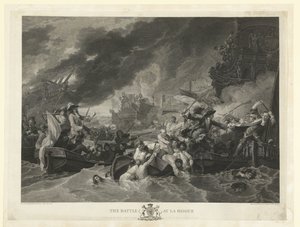 A Batalha Naval do Cabo La Hogue, 1692 A Batalha em La Hogue (título no objeto) de William Woollett
