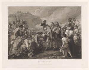 Carlos II da Inglaterra chega à praia de Dover, 25 de maio de 1660 Restauração (título no objeto)