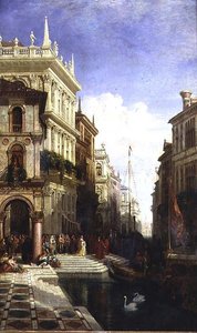 Uma Vista Capriccio de Veneza com uma Princesa sendo Mostrada a uma Gôndola no Verso da Scuola di San Marco
