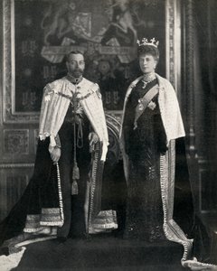 Rei George V e Queen Mary em sua primeira abertura do Parlamento, em 6 de fevereiro de 1911, 1951. de William and Daniel Downey