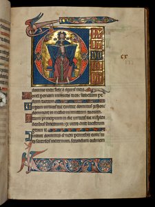 Ms 322 f.113r Salmo 109, inicial D, A Santíssima Trindade, ilustração do &39;De Brailes Psalter&39;, c.1250 de William de Brailes  