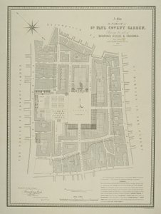 Mapa da paróquia de São Paulo, Covent Garden, mostrando o local da Bedford House and grounds, publicado por WP Metchim, 1686 de Willian Leybourn