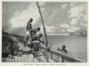Um furacão, cultivo de cânhamo, na ilha do Abaco, um vendedor de flores, mergulhadores de conchas, da The Century Magazine, fevereiro de 1887 de Winslow Homer