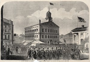 Um novo regimento de voluntários de Massachusetts passa por Faneuil Hall, em Boston, a caminho da guerra de Winslow Homer