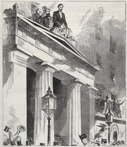 Abraham Lincoln, O Presidente Eleito, dirigindo-se ao Povo da Casa Astor Balcony ..., 1861. de Winslow Homer