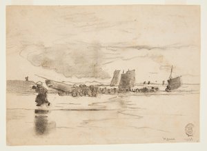 Praia na maré baixa, Cullercoats, Inglaterra de Winslow Homer